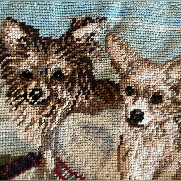 NWT Vintage Chihuahua Dogs Handmade Needlepoint Pillow Cover velvet cottage-core - Picture 4 of 7